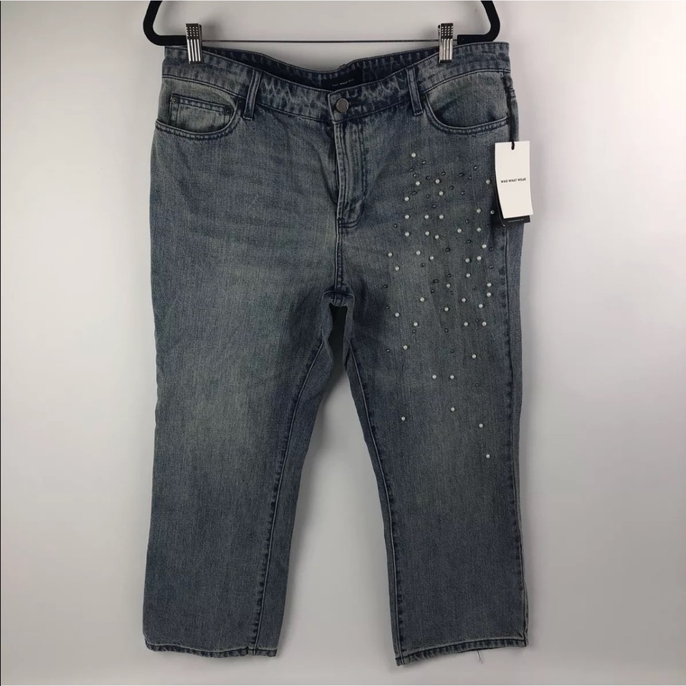 Women's Embellished Grey Straight-Leg Jeans